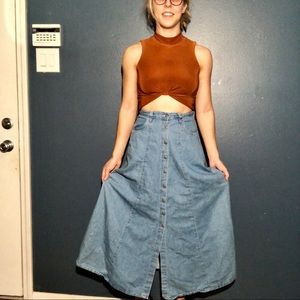 Vintage Faded Glory Long Button Front Denim Skirt